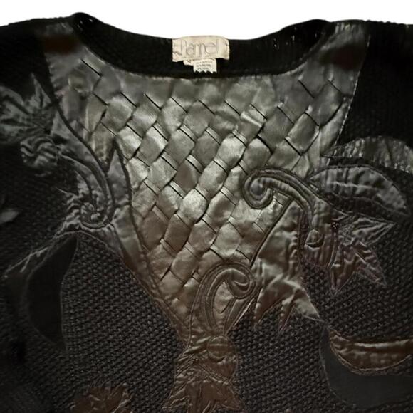 Nannell Vintage Black Knit Sweater Leather Woven Applique Size M - Picture 2 of 6